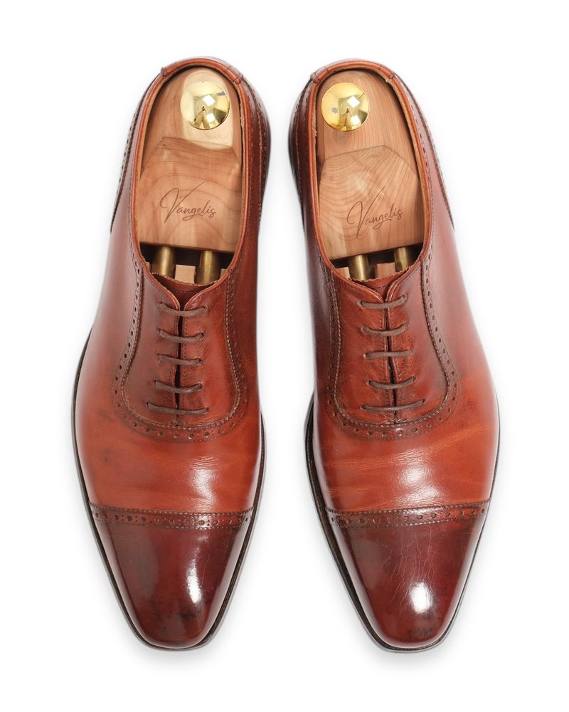 Brown Semi Brogue Cap Toe Oxfords