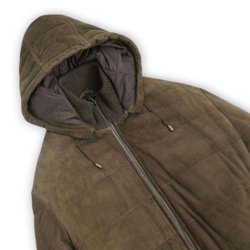 Dark Brown Padded Suede Down Jacket