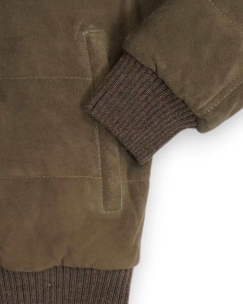 Dark Brown Padded Suede Down Jacket
