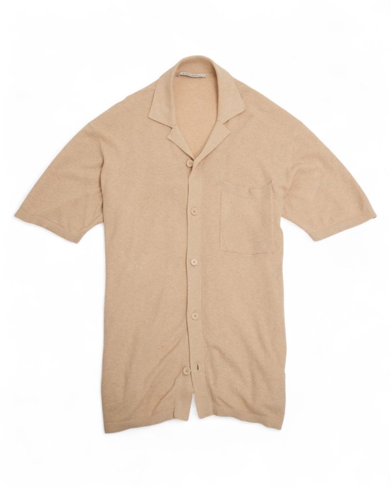 Beige Knitted Cotton & Cashmere Short Sleeve Shirt