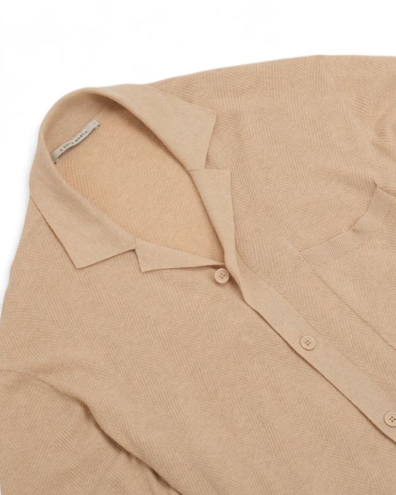Beige Knitted Cotton & Cashmere Short Sleeve Shirt