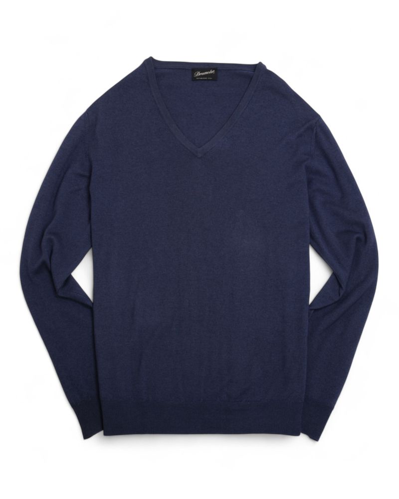 Dark Blue Cashmere & Silk V-Neck