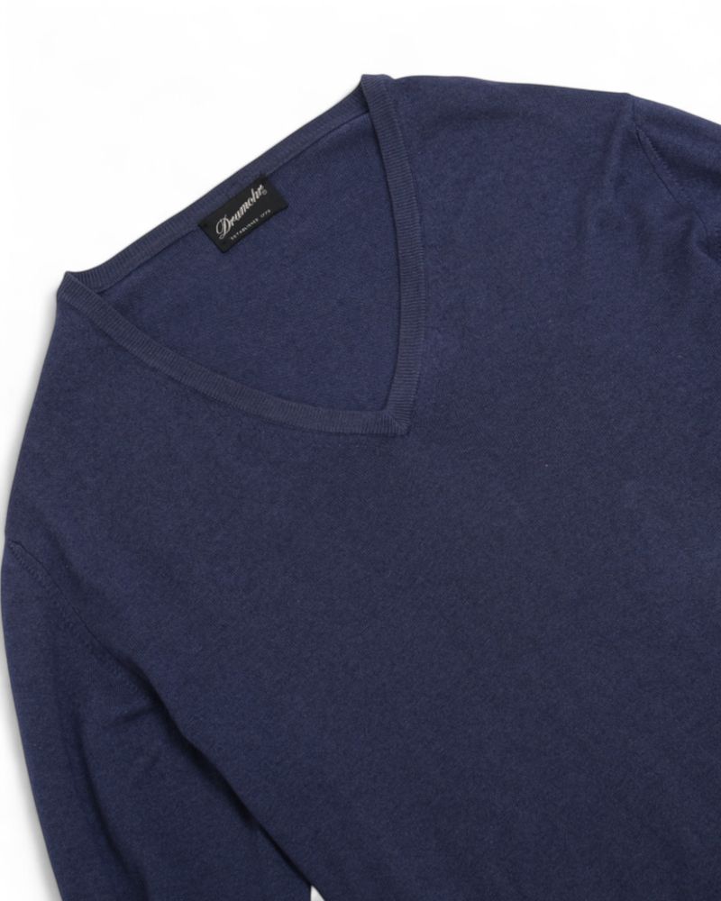 Dark Blue Cashmere & Silk V-Neck