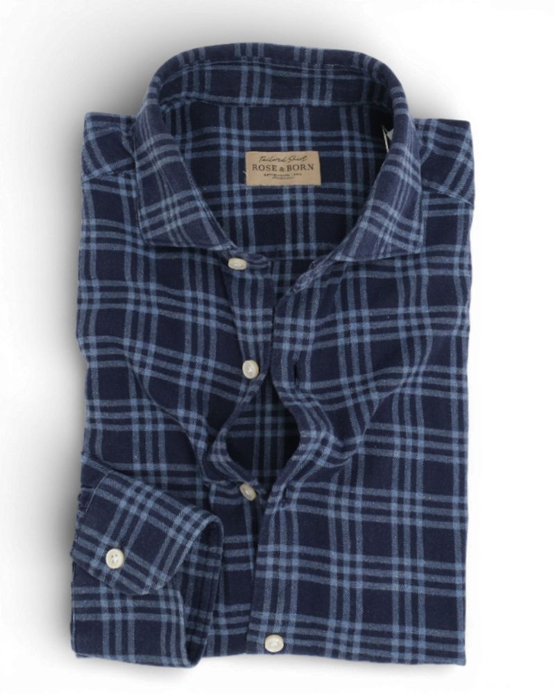 Dark Blue Checked Flannel Shirt