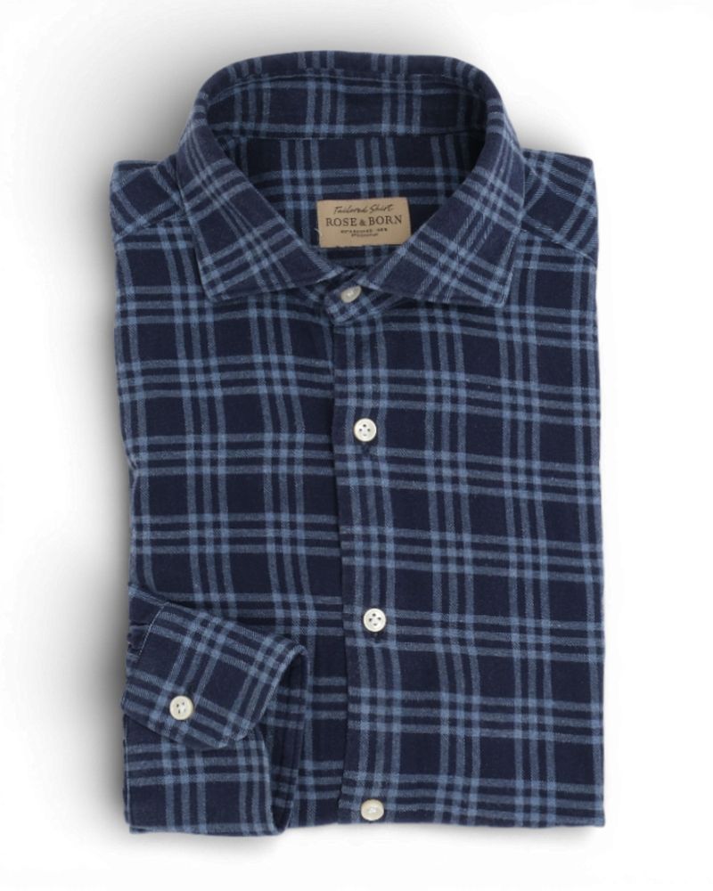 Dark Blue Checked Flannel Shirt