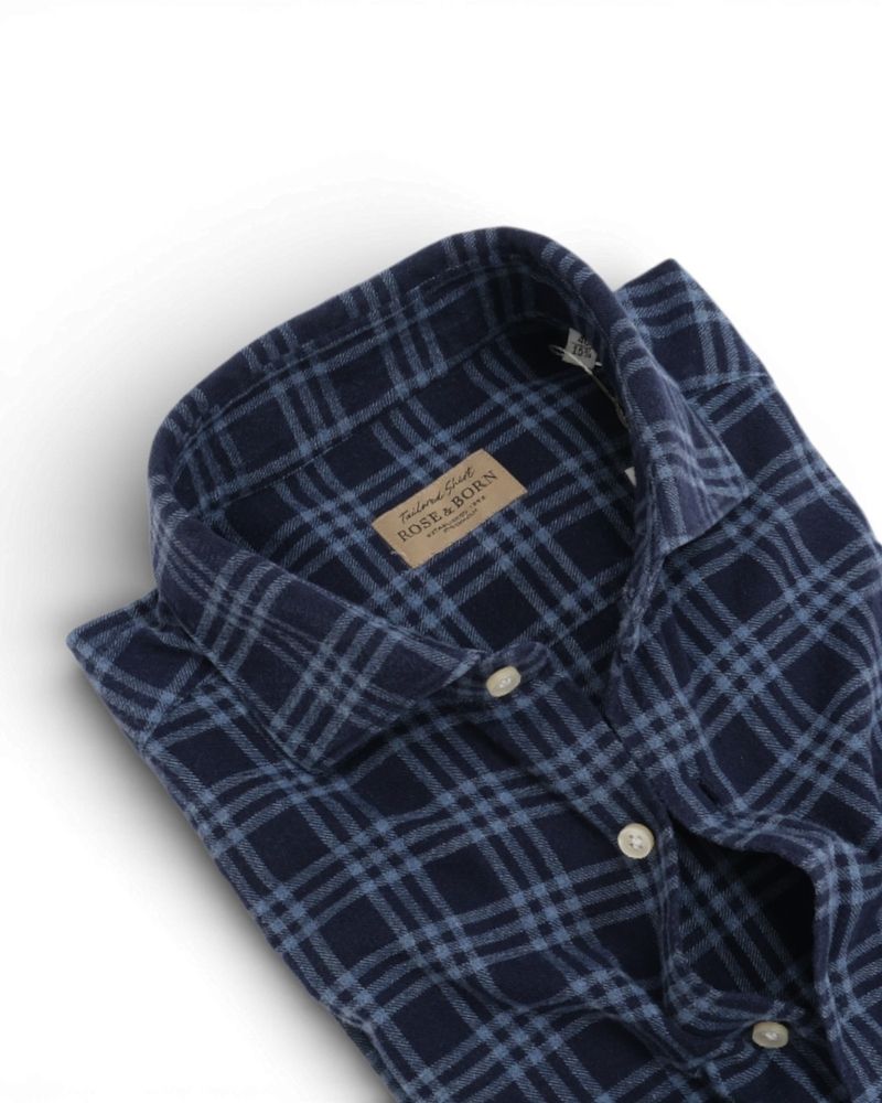 Dark Blue Checked Flannel Shirt