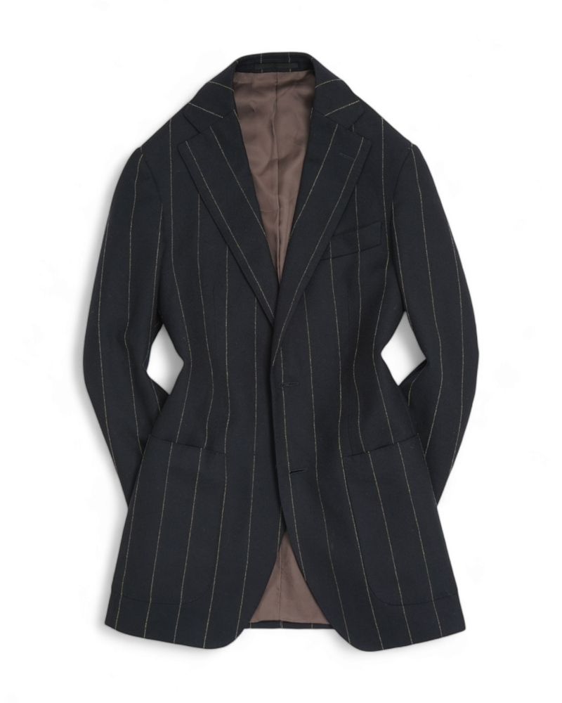 Navy Chalk Striped Flannel Wool & Cotton 3-Piece Suit