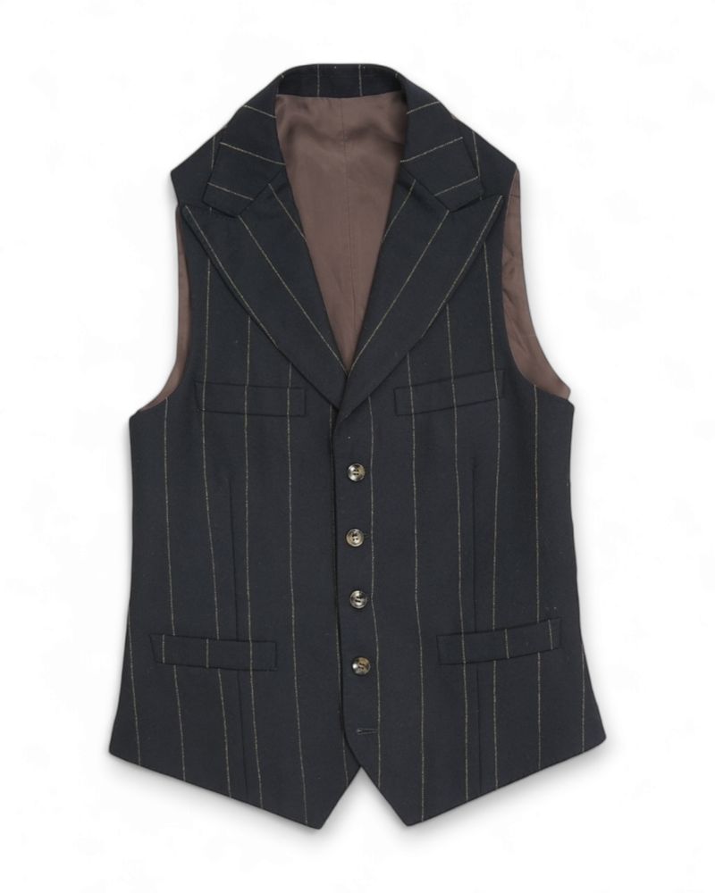 Navy Chalk Striped Flannel Wool & Cotton 3-Piece Suit