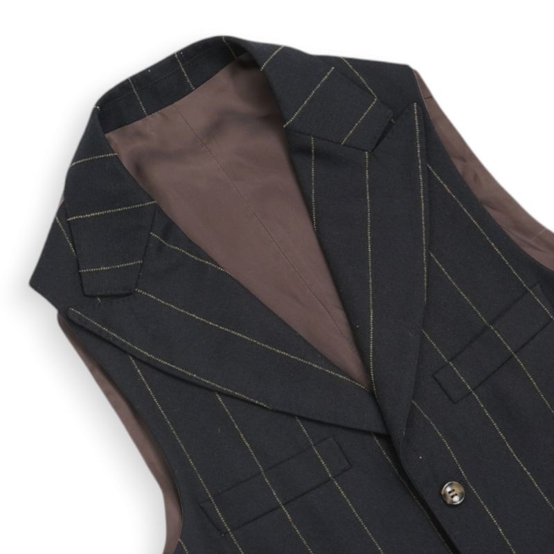 Navy Chalk Striped Flannel Wool & Cotton 3-Piece Suit