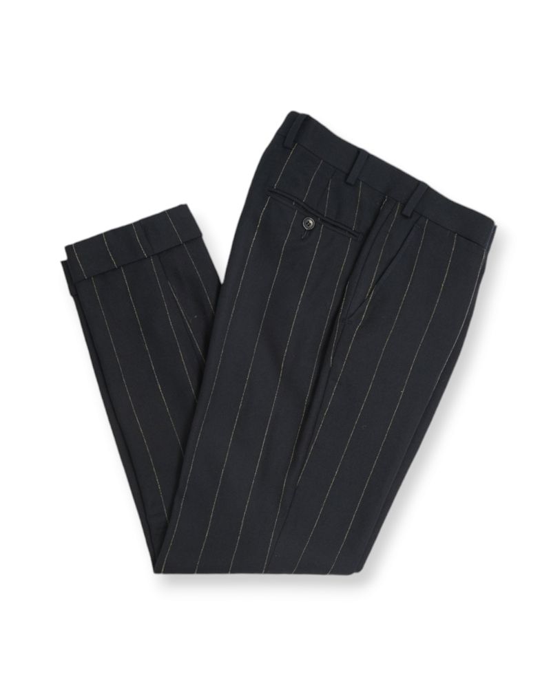 Navy Chalk Striped Flannel Wool & Cotton 3-Piece Suit
