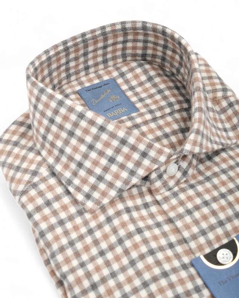 Brown/Grey Gingham Checked Flannel Shirt