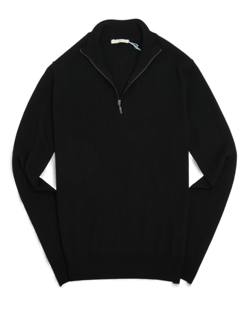 Black Extrafine Merino Half Zip