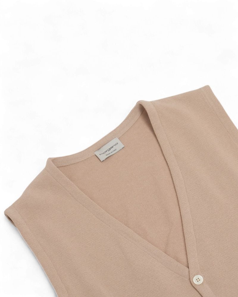 Beige Knitted Sleeveless Cardigan