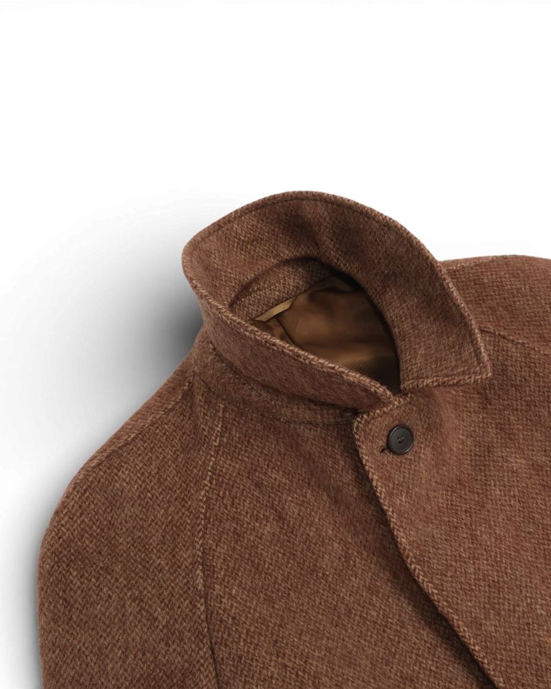 Brown Virgin Wool Belted Raglan Coat