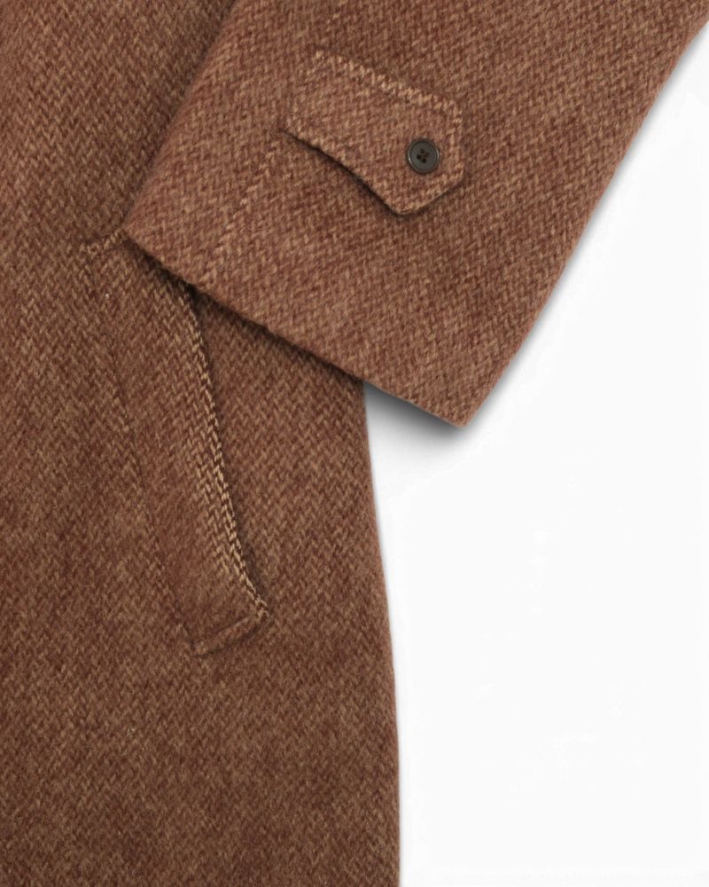 Brown Virgin Wool Belted Raglan Coat