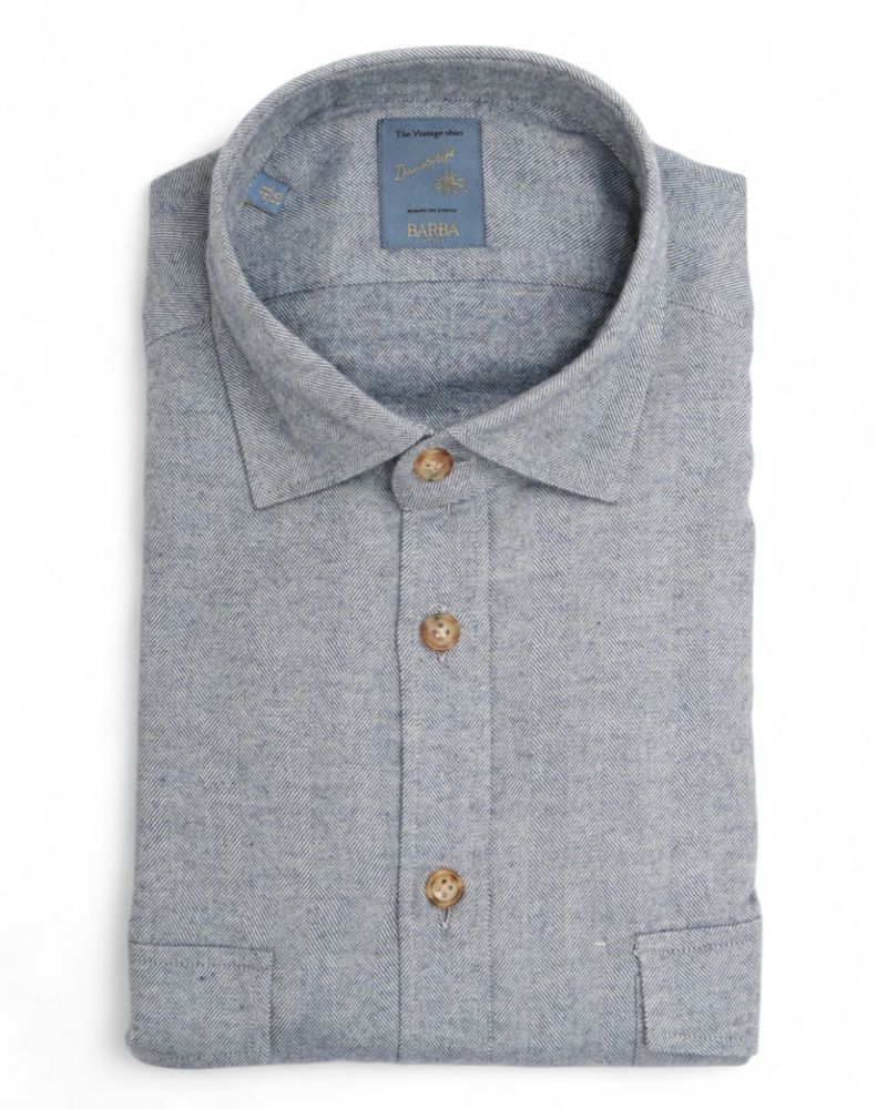 Blue Herringbone Flannel Shirt