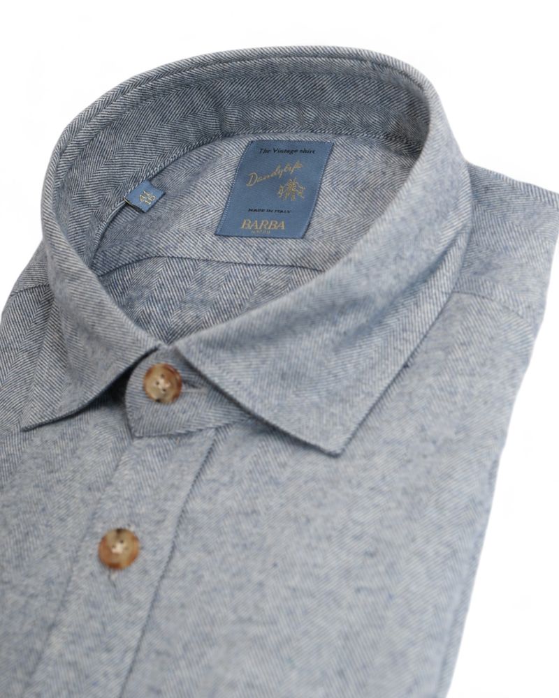 Blue Herringbone Flannel Shirt