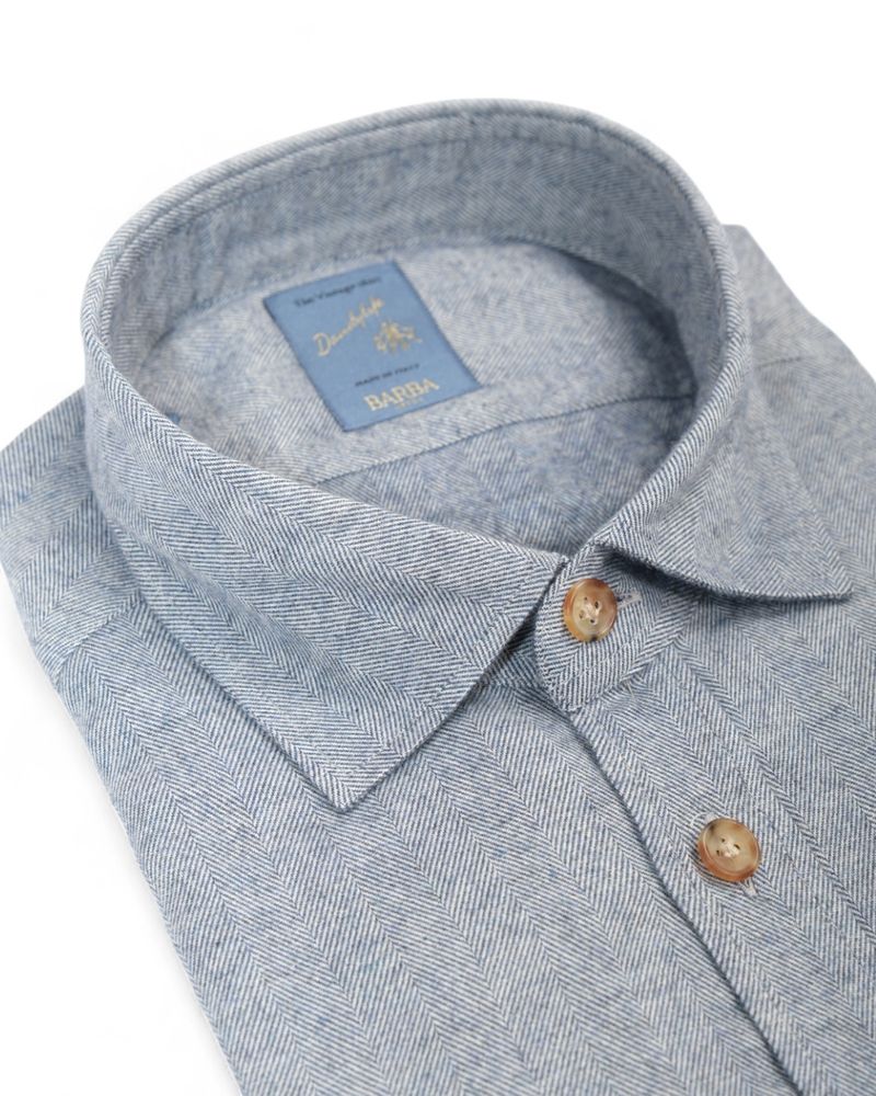 Blue Herringbone Flannel Shirt