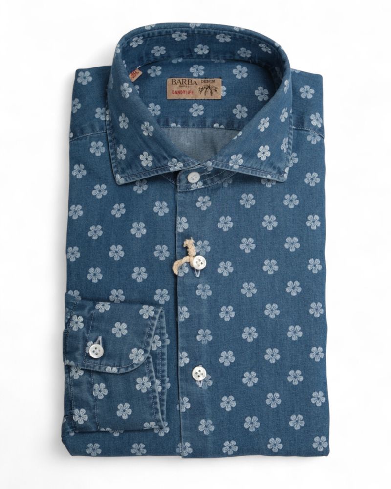 Blue Floral Denim Shirt