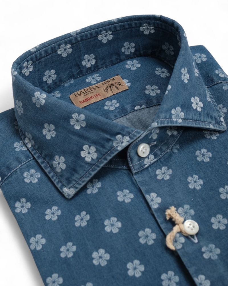 Blue Floral Denim Shirt