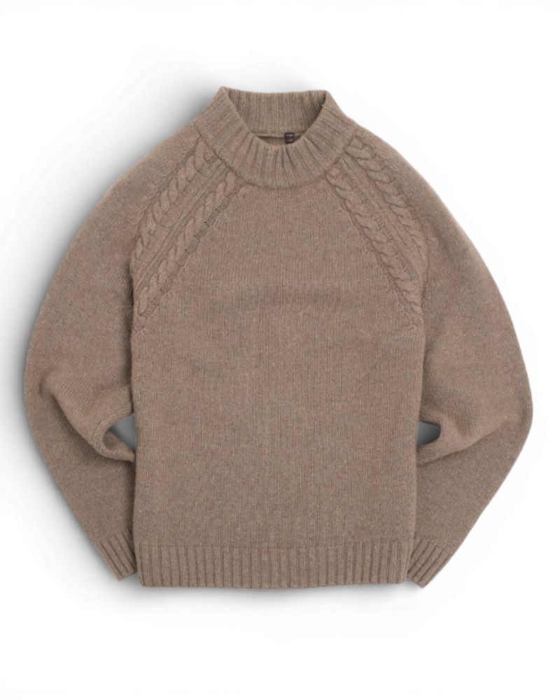 Oatmeal Raglan Cable-Knit Mockneck Sweater