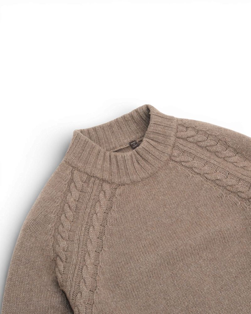 Oatmeal Raglan Cable-Knit Mockneck Sweater