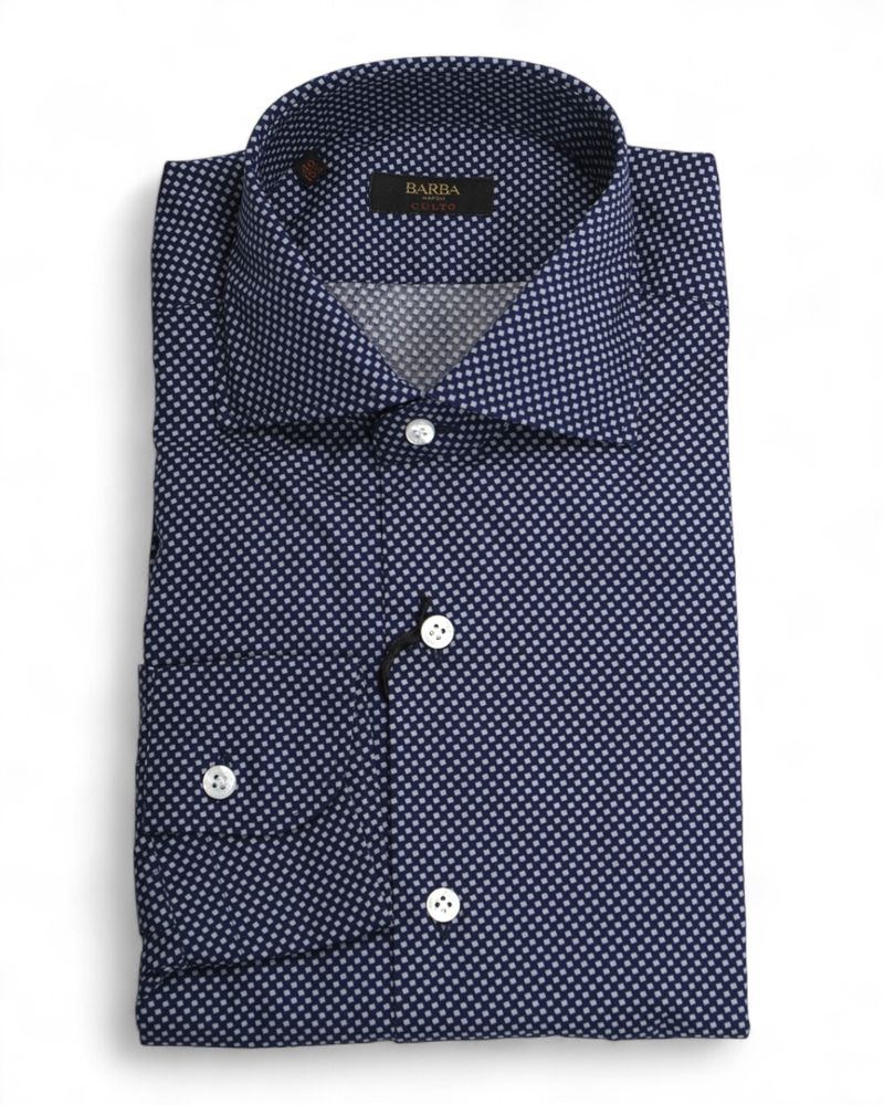 Blue/White Square Print Poplin Shirt