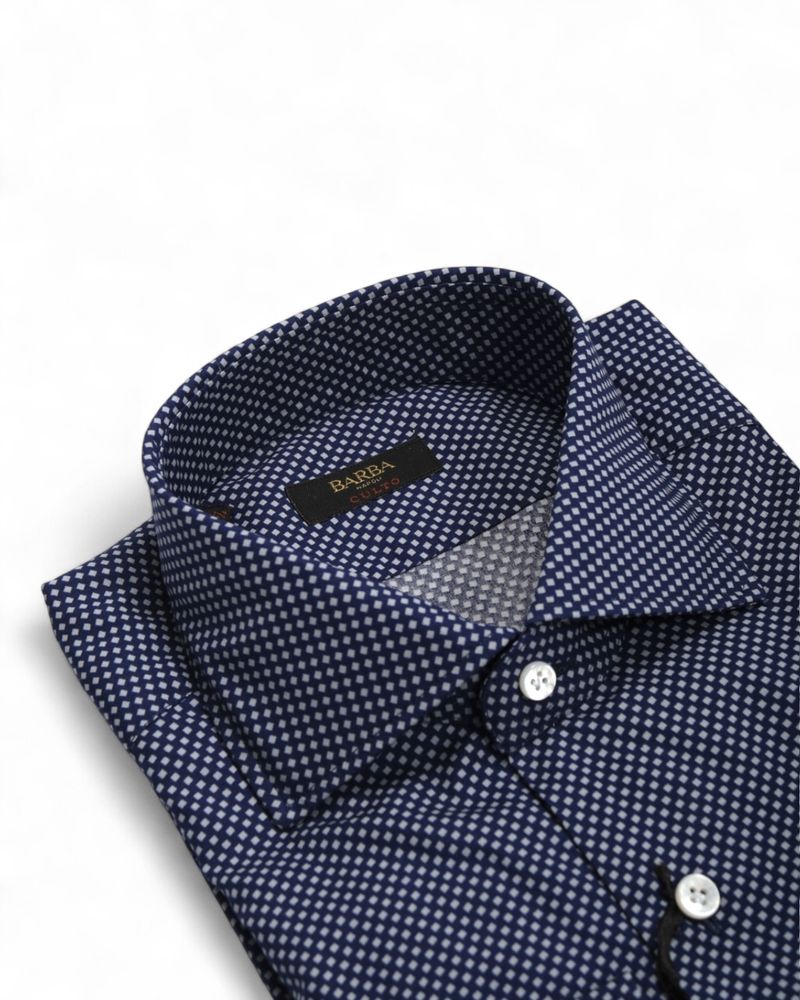 Blue/White Square Print Poplin Shirt