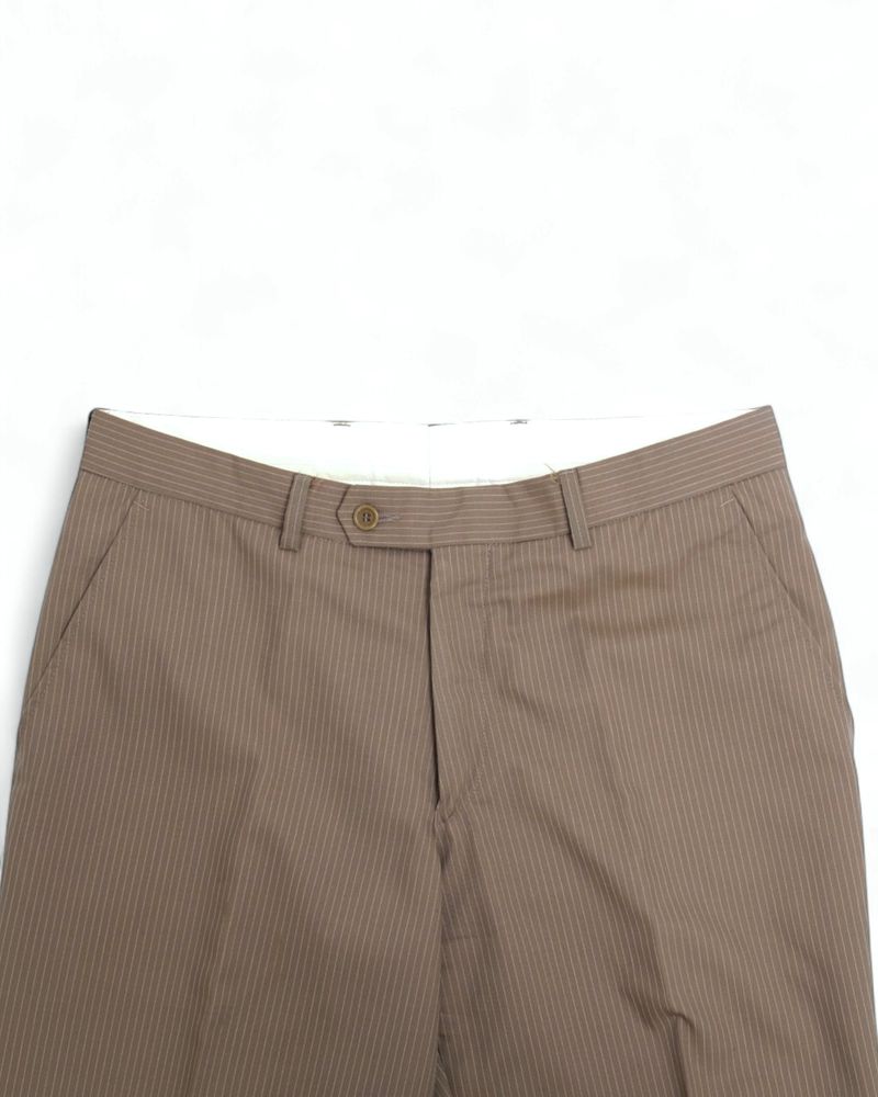 Taupe Pinstripe High Rise Wool Trousers