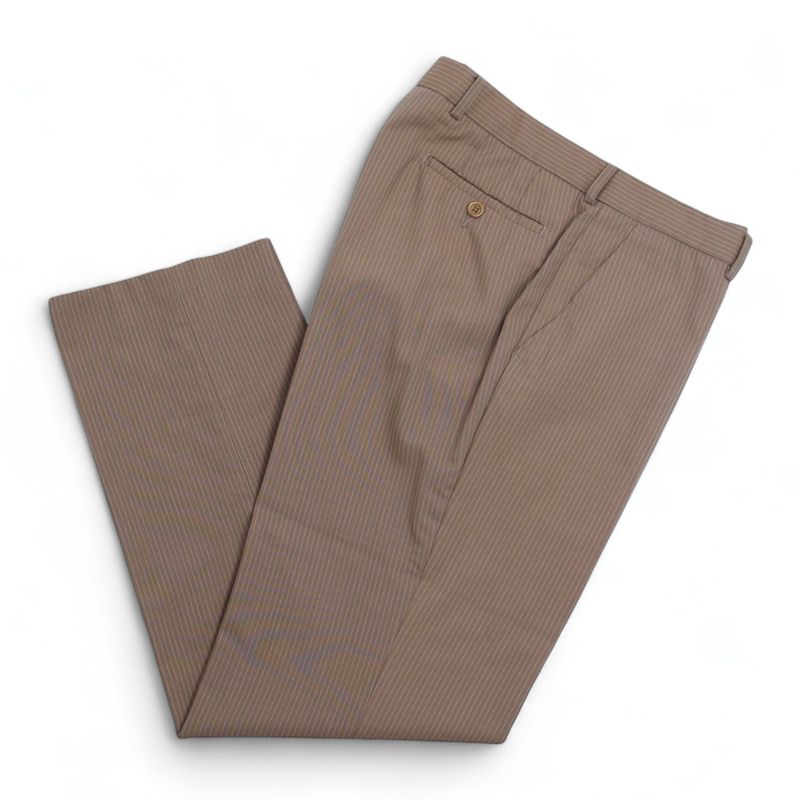 Taupe Pinstripe High Rise Wool Trousers