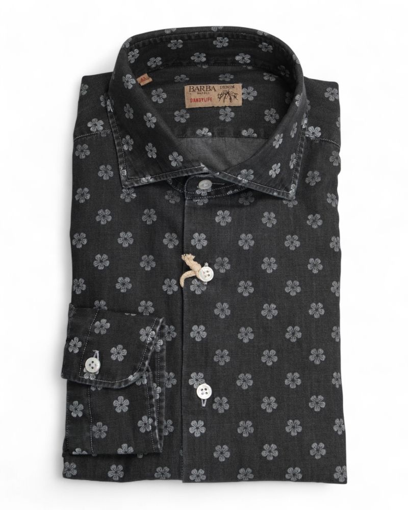 Black/White Floral Denim Shirt