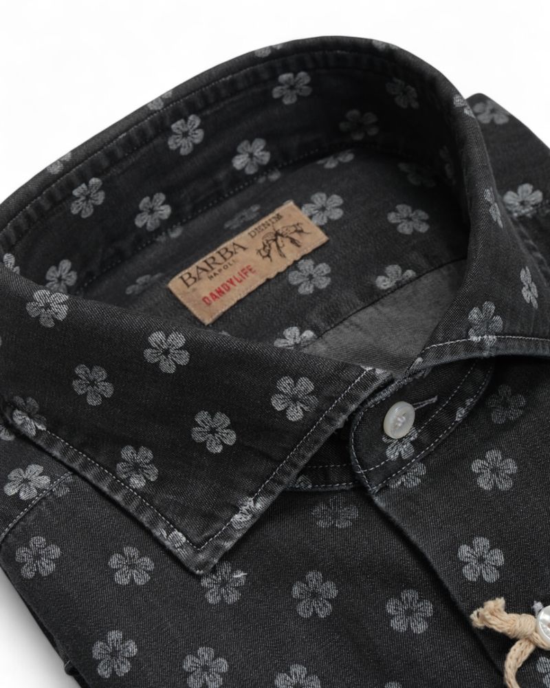 Black/White Floral Denim Shirt