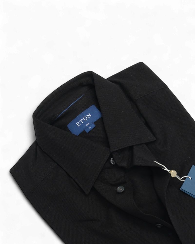 Balck Pique Button-Under Shirt