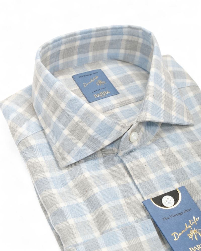 Blue/Grey Checked Flannel Shirt