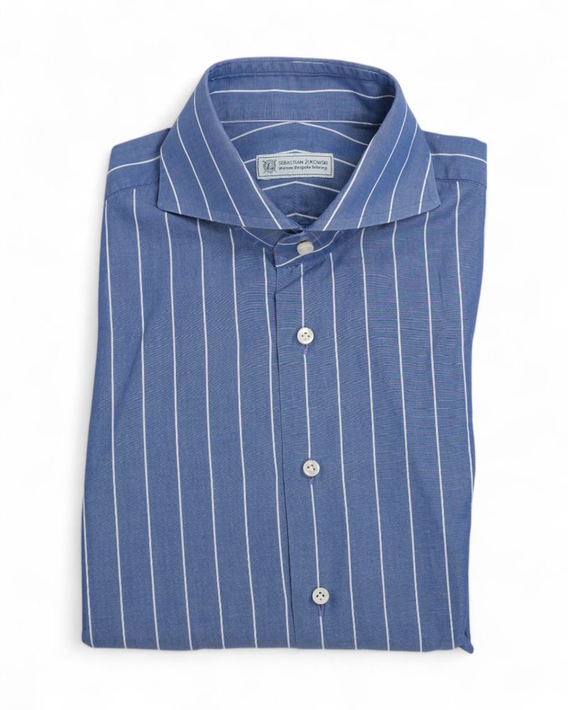 Mid Blue Chalk Stripe Poplin Shirt