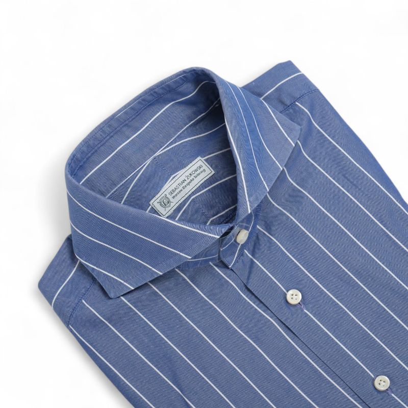 Mid Blue Chalk Stripe Poplin Shirt