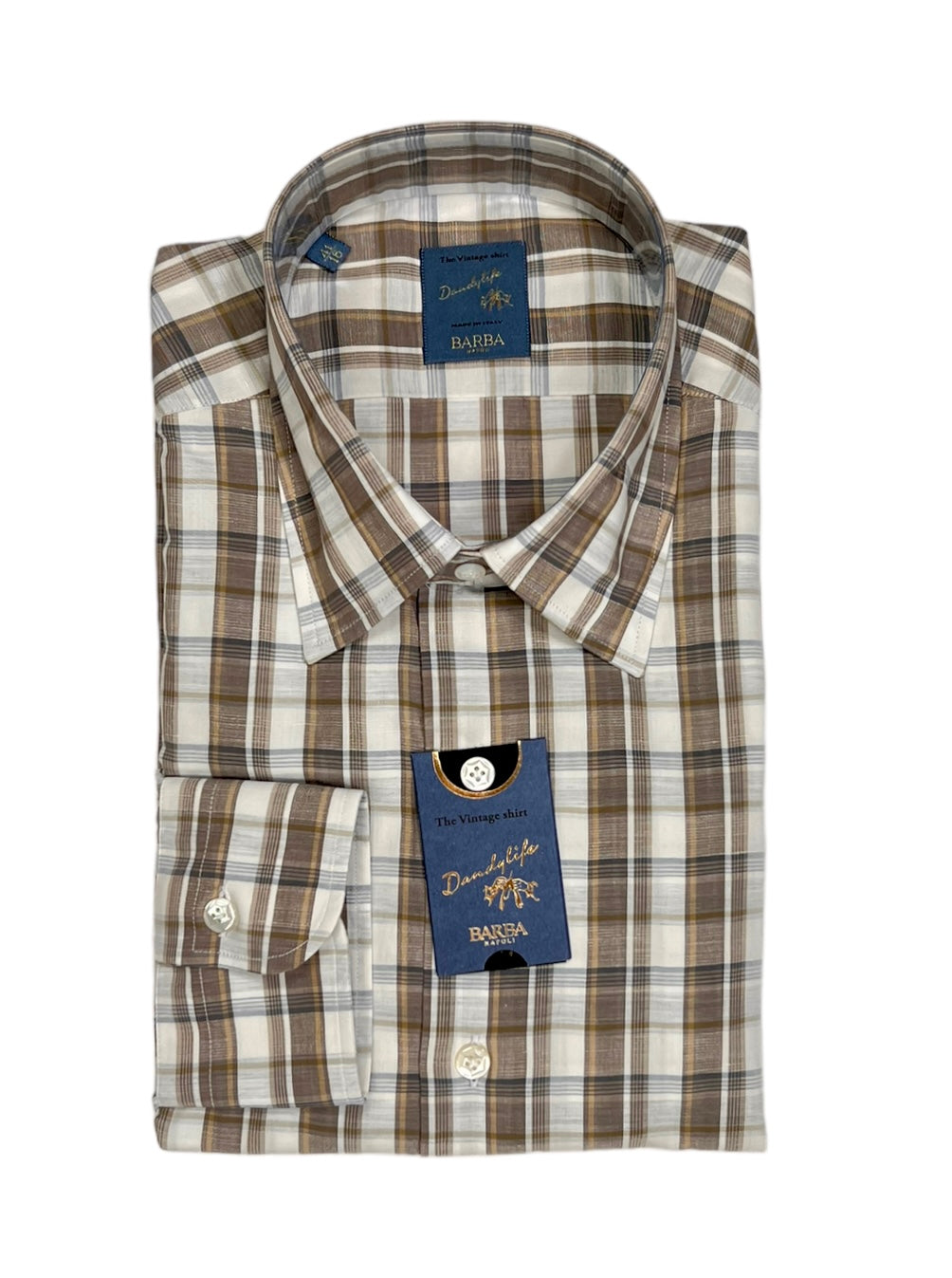 Beige/Nougat Checked Cotton & Linen Shirt