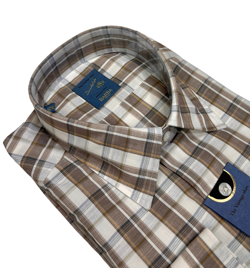 Beige/Nougat Checked Cotton & Linen Shirt