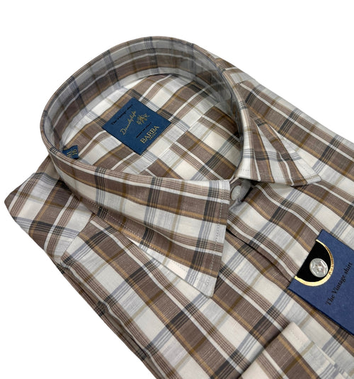 Beige/Nougat Checked Cotton & Linen Shirt