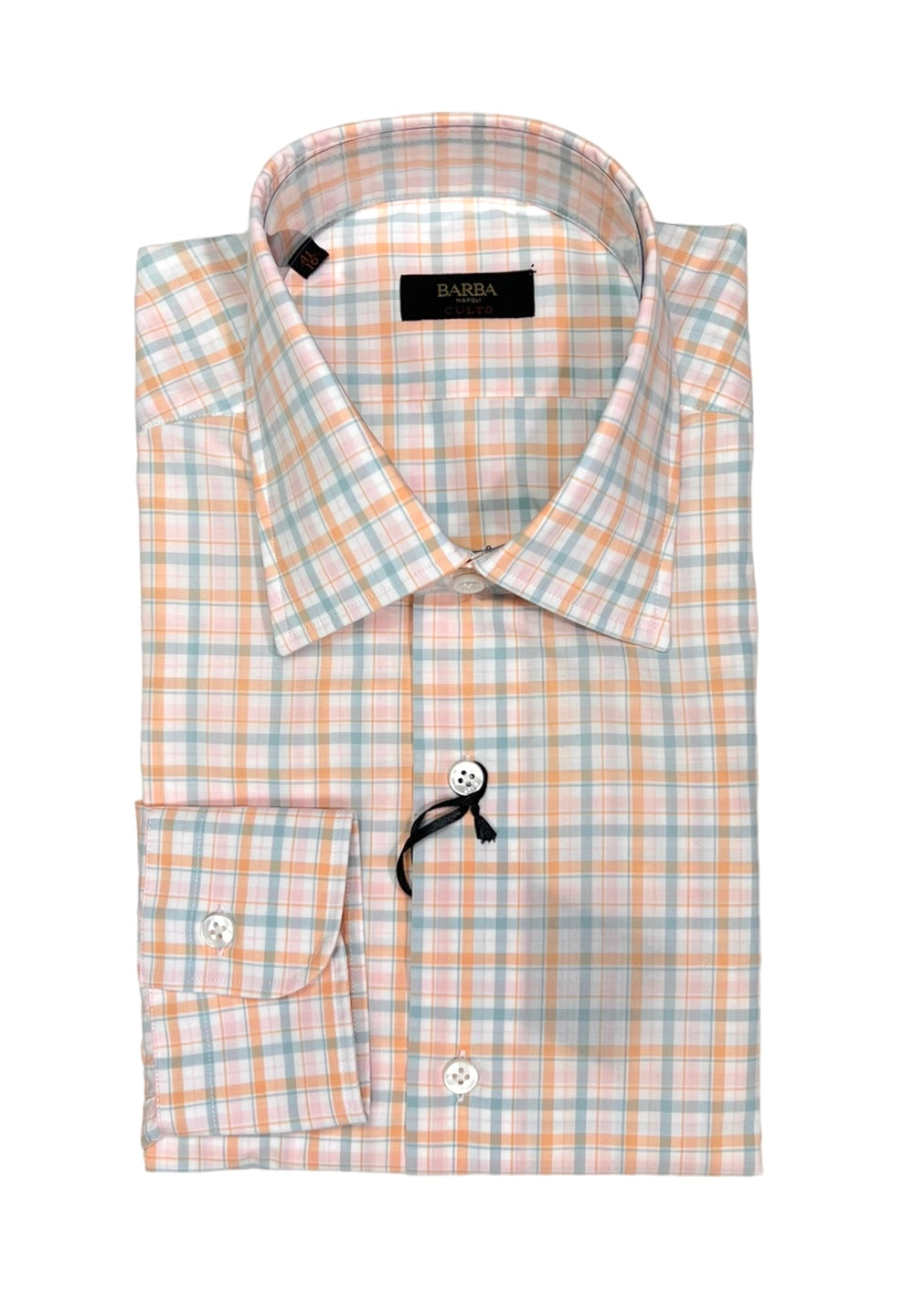 Peach/Blue Tartan Check Poplin Shirt